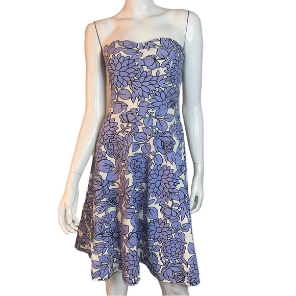 🤑 4/$24 Guess Vintage Strapless A-Line Purple White Floral Print Midi Sun Dress - Picture 1 of 9